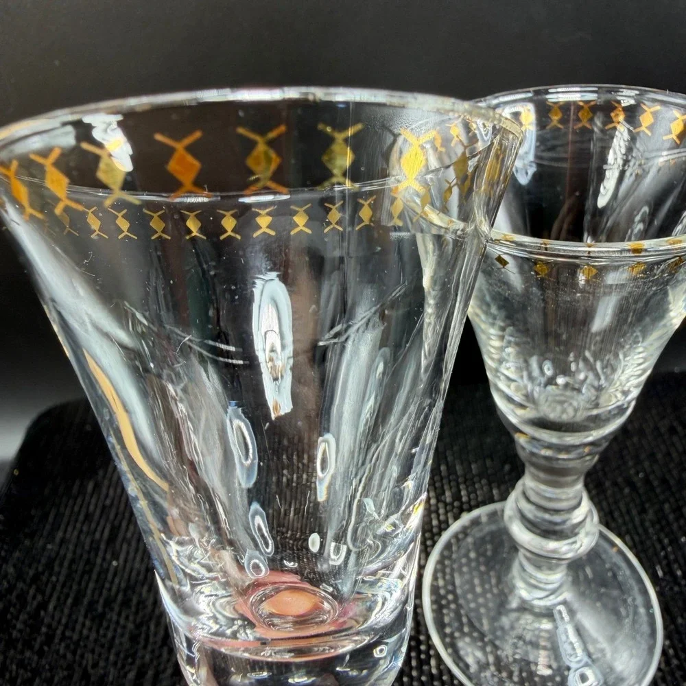 West Elm Gold‎ Cordial Glasses Set of 2 Clear Glass Stemmed Barware Cups Glasses